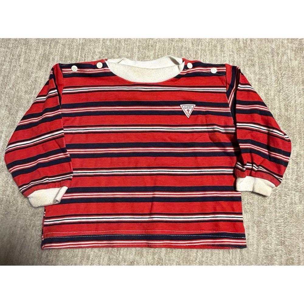 Vintage Baby Guess Layette 12M Red Striped Long Sleeve Shirt USA Made